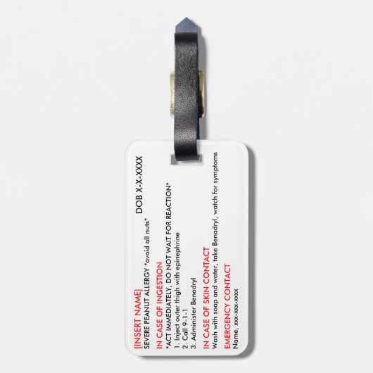 Strenger Allergie Identifikations- u. EIS-Umbau Gepäckanhänger (Rückseite vertikal)