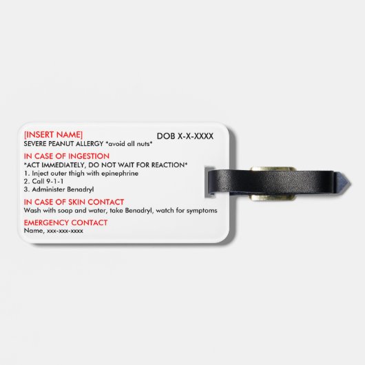 Strenger Allergie Identifikations- u. EIS-Umbau Gepäckanhänger (Rückseite horizontal)