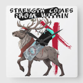 Strength Comes From Within Reindeer Quadratische Wanduhr