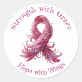 Strength with Grace – Pink Feather Breast Cancer  Runder Aufkleber