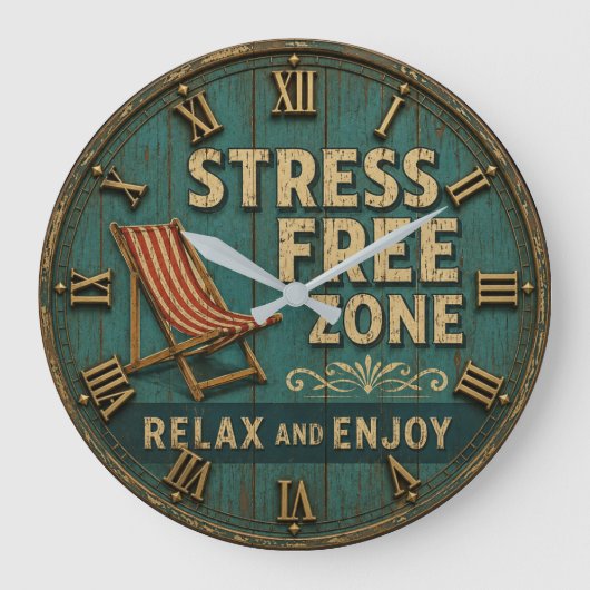 Stress Free Zone Rustic Beach House Decor Große Wanduhr (Vorderseite)
