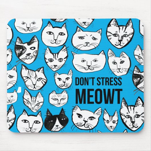 Stress MEOWT Cat Head Pattern Blau Mousepad (Vorne)
