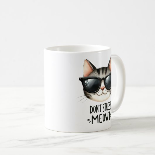 Stress Meowt, Funny Cat Pun Coffee Tasse (VorderseiteRechts)