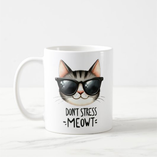 Stress Meowt, Funny Cat Pun Coffee Tasse (Links)