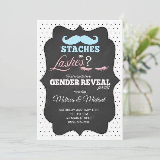 Stress oder Lashes Gender Reveal Einladungen (Stehend Vorderseite)