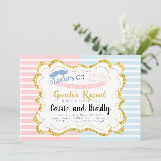 Stress oder Lashes Gender Reveitation Einladung (Stehend Vorderseite)
