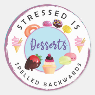 Stressgepresste Desserts mit rückwärts geschrieb Runder Aufkleber