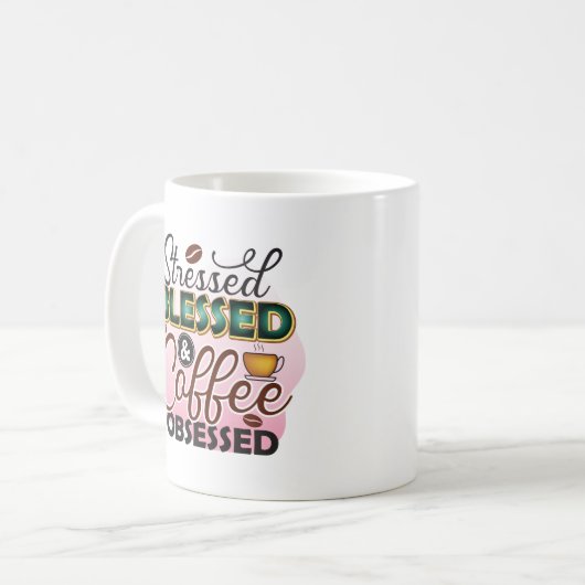 Stressgesegnete Typografie Coffee Tasse (Vorderseite Links)