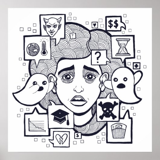 "Stresshead" ängstlich gestresste Frau Zeichnend P Poster (Vorne)