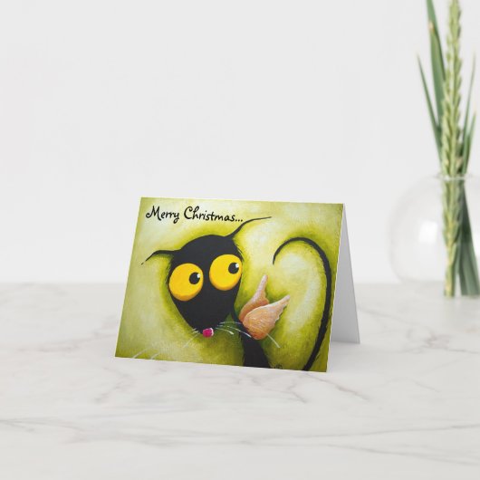 Stressie Cat Angel Feiertagskarte (Vorderseite)