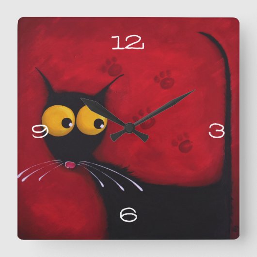 Stressie cat Clock Quadratische Wanduhr (Vorderseite)