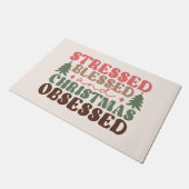 Stresst, gesegnet und Weihnachten besessen Fußmatte (Schrägansicht)