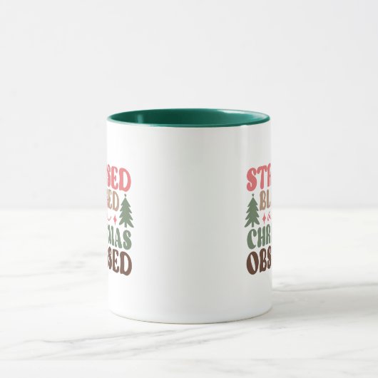 Stresst, gesegnet und Weihnachten besessen Tasse (Zentrum)