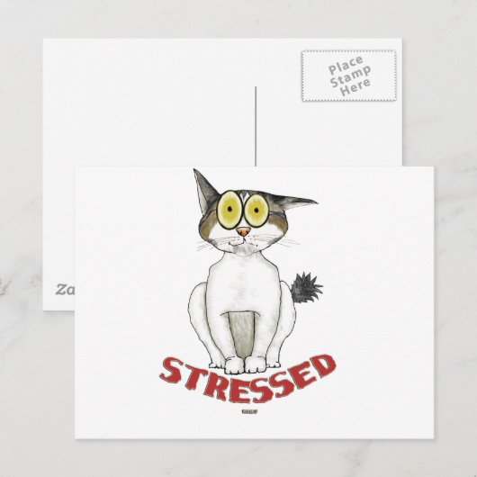 Stresste Cat Lucy Postkarte (Vorne/Hinten)