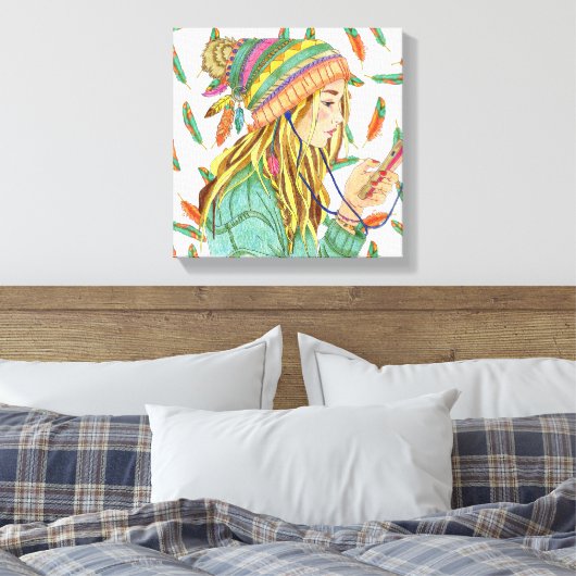 Stretch Leinwand Boho Hat Girl (Insitu (Schlafzimmer))