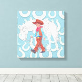 Stretch Leinwand Young Cowboy and Horse (Insitu (Holzboden))