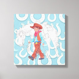 Stretch Leinwand Young Cowboy and Horse