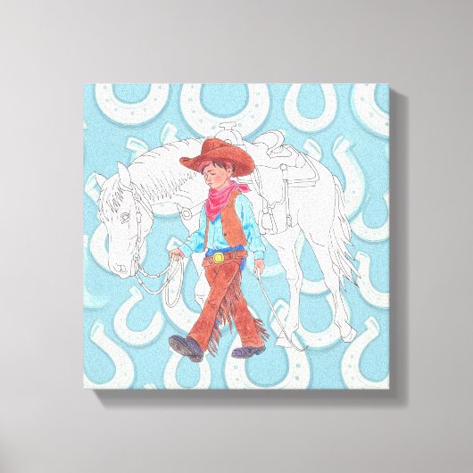 Stretch Leinwand Young Cowboy and Horse (Vorderseite)