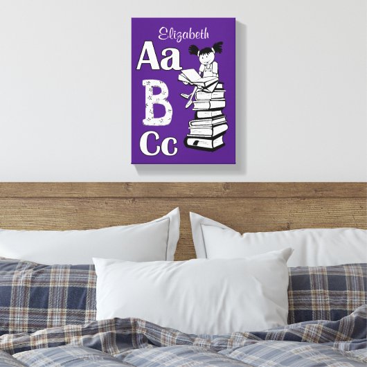 Stretched Canvas Print Abc Reading Lila Leinwanddruck (Insitu (Schlafzimmer))