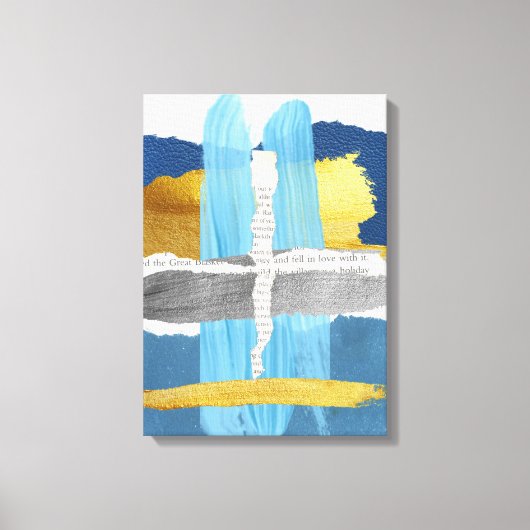 Stretched Canvas Print Blue Gold Abstrakt Collage Leinwanddruck (Vorderseite)