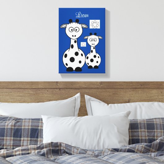 Stretched Canvas Print Giraffe Blue Leinwanddruck (Insitu (Schlafzimmer))
