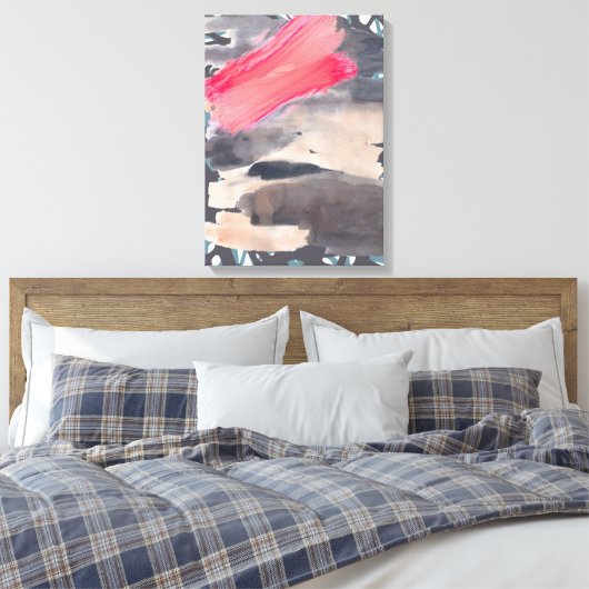 Stretched Canvas Print Grau Red Abstrakt Collage Leinwanddruck (Insitu (Schlafzimmer))