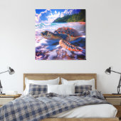 Stretched Canvas Print of Ocean Turtle Leinwanddruck (Insitu (Schlafzimmer))