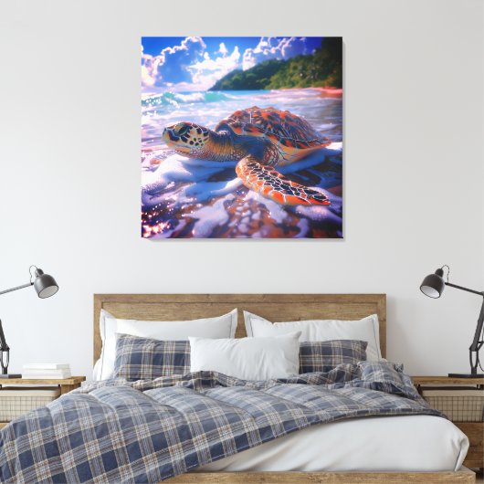 Stretched Canvas Print of Ocean Turtle Leinwanddruck (Insitu (Schlafzimmer))