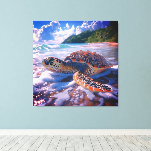Stretched Canvas Print of Ocean Turtle Leinwanddruck (Insitu (Holzboden))
