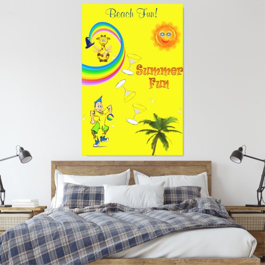 Stretched Canvas Print Rainbow Beach Fun Palm Tree Leinwanddruck (Insitu (Schlafzimmer))