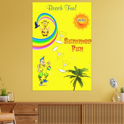 Stretched Canvas Print Rainbow Beach Fun Palm Tree Leinwanddruck (Insitu (Wohnzimmer))