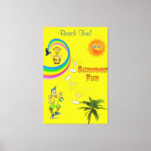 Stretched Canvas Print Rainbow Beach Fun Palm Tree Leinwanddruck (Vorderseite)