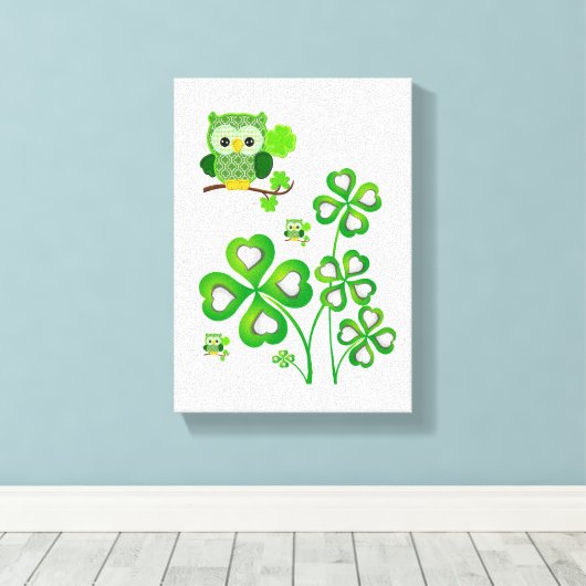 Stretched Canvas Print St. Patrick's Day Owl Leinwanddruck (Insitu (Holzboden))