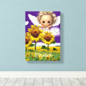 Stretched Canvas Print Sunflower Angel Lila Leinwanddruck (Insitu (Holzboden))