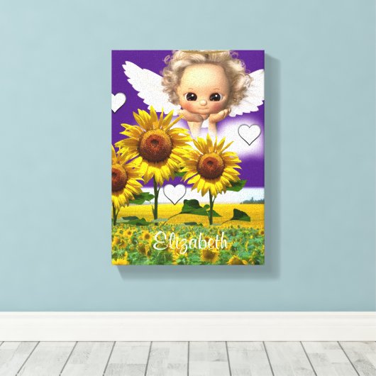 Stretched Canvas Print Sunflower Angel Lila Leinwanddruck (Insitu (Holzboden))
