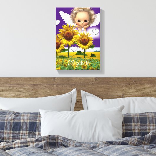 Stretched Canvas Print Sunflower Angel Lila Leinwanddruck (Insitu (Schlafzimmer))