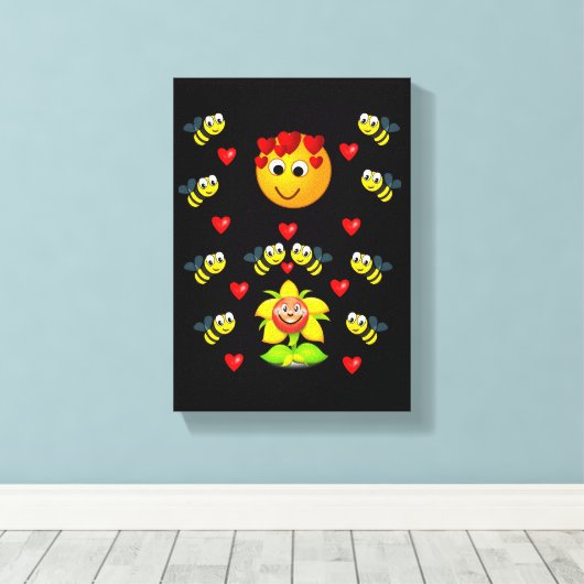 Stretched Canvas Print Valentine's Bumblebee Leinwanddruck (Insitu (Holzboden))