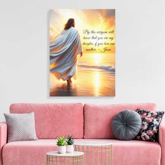 Stretched Canvas Print with Jesus and Quote Leinwanddruck (Insitu (Wohnzimmer))