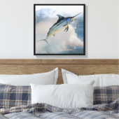 Stretched Canvas Print with Jumping Marlin Leinwanddruck (Insitu (Schlafzimmer))