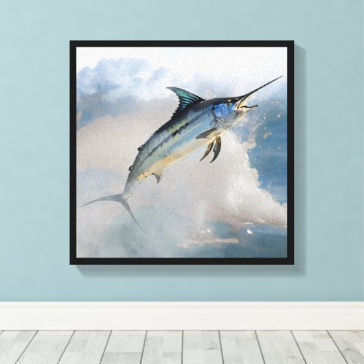 Stretched Canvas Print with Jumping Marlin Leinwanddruck (Insitu (Holzboden))