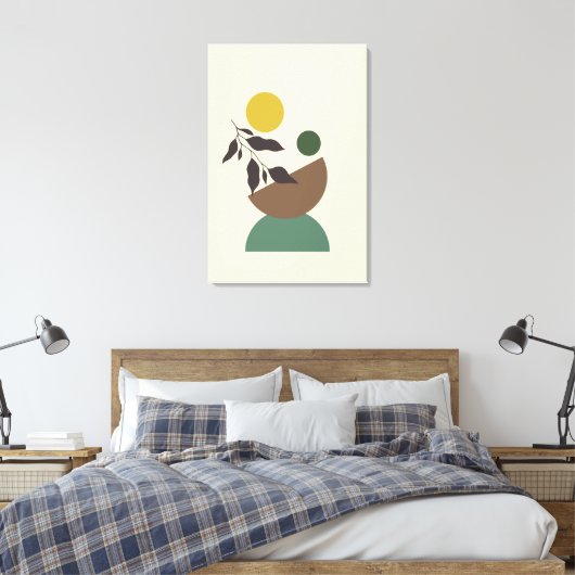 Stretched Large Ferded Boho Modern Wall Art Leinwanddruck (Insitu (Schlafzimmer))