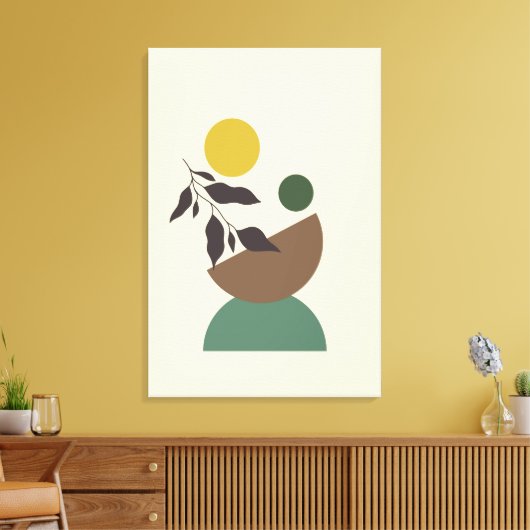 Stretched Large Ferded Boho Modern Wall Art Leinwanddruck (Insitu (Wohnzimmer))