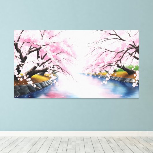 Stretched Leinwand PrintCherry Blossom Serenity (Insitu (Holzboden))