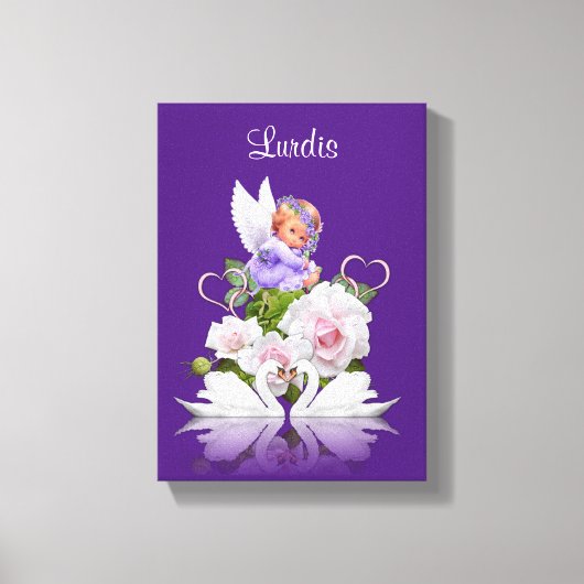 Stretchierte Canvas Print Angel White Swans Lila Leinwanddruck (Vorderseite)