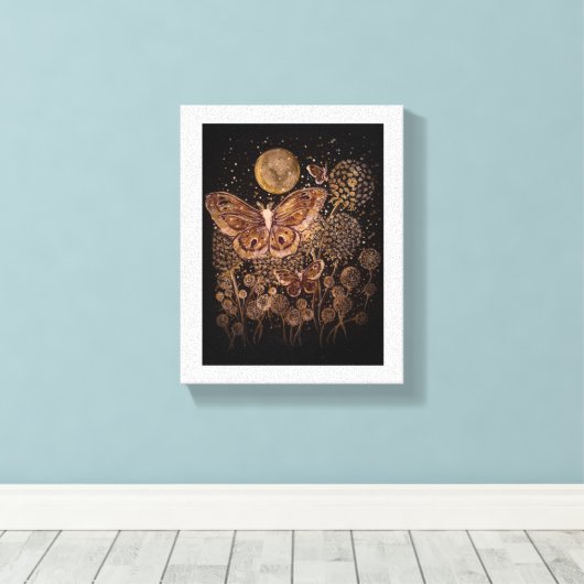 Stretchierte Canvas Print - Moths, Moon and Dandel Leinwanddruck (Insitu (Holzboden))