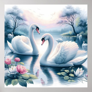 Stretchierte Canvas Print - Swans in einem Wasserl Poster