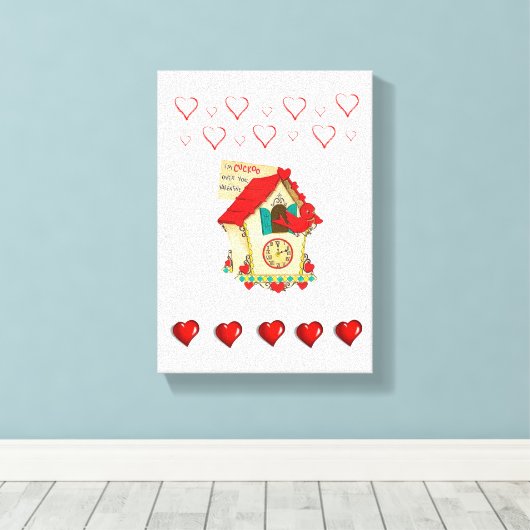 Stretchierte Canvas Print Valentine's Day Bird Leinwanddruck (Insitu (Holzboden))