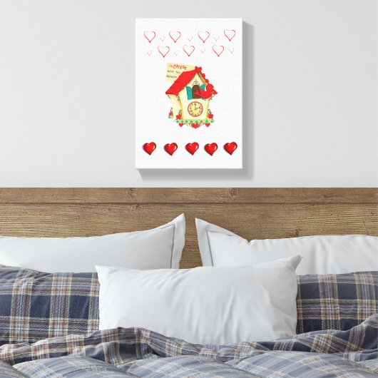Stretchierte Canvas Print Valentine's Day Bird Leinwanddruck (Insitu (Schlafzimmer))