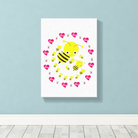 Stretchierte Canvas Print Valentine's Day Bumblebe Leinwanddruck (Insitu (Holzboden))
