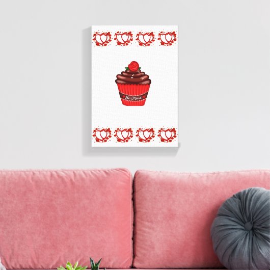 Stretchierte Canvas Print Valentine's Day Cupcake Leinwanddruck (Insitu (Wohnzimmer))